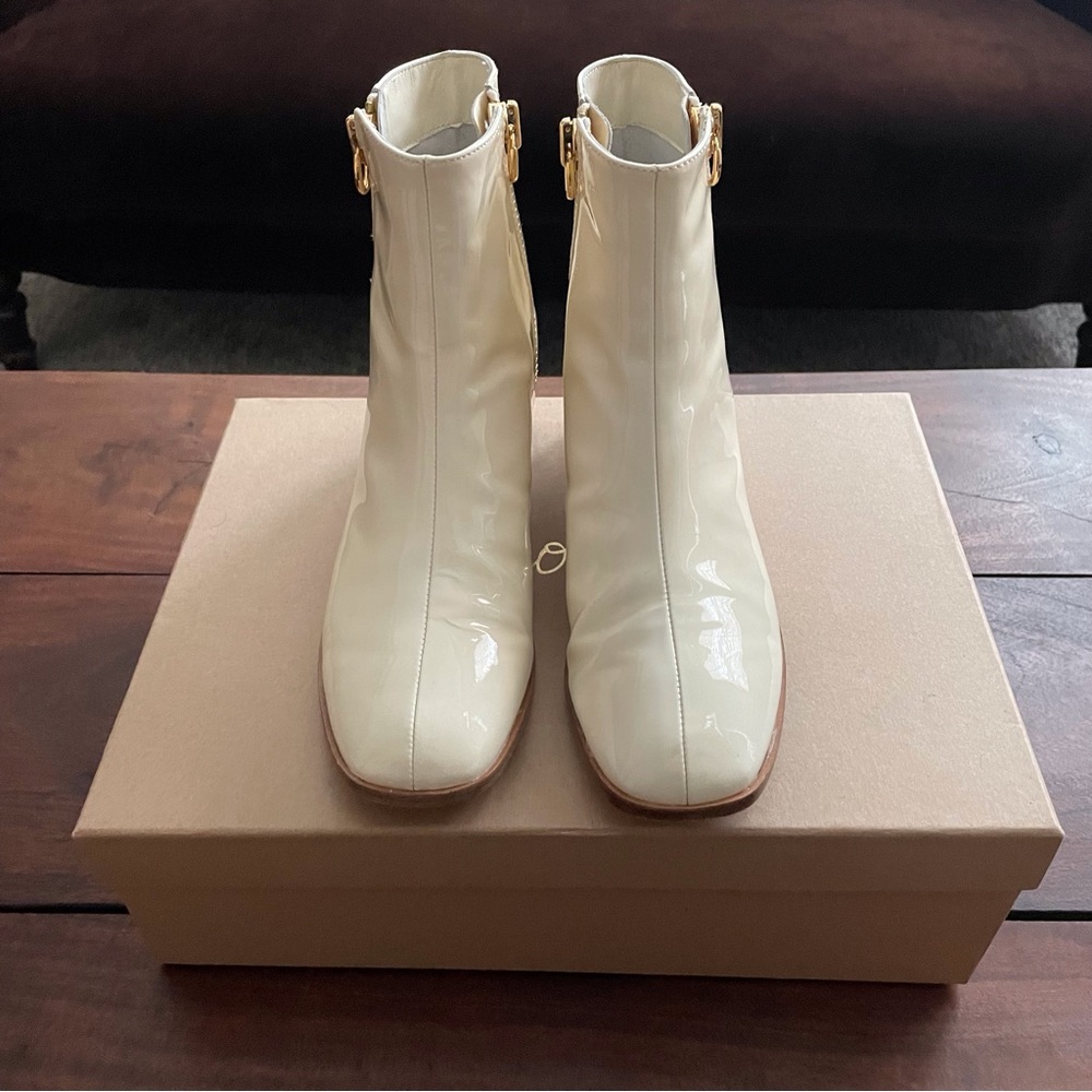 JOIE RUBEE DOUBLE ZIP PATENT LEATHER FLAT GOGO BOOTIE - Picture 2 of 15